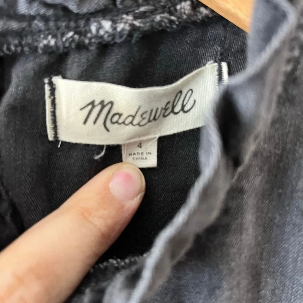 Madewell black mock neck ruffled mini long sleeve cotton dress size 4 academia b - Picture 6 of 8